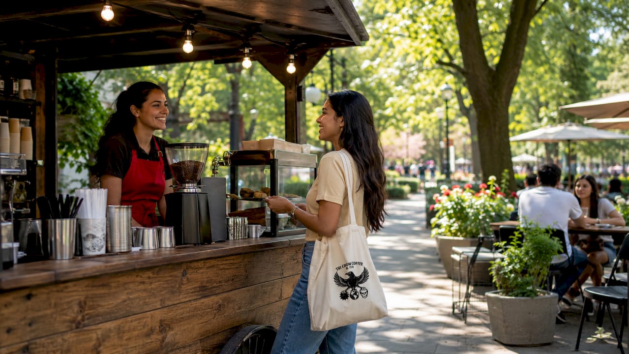 Woman ordering coffee at cafe counter