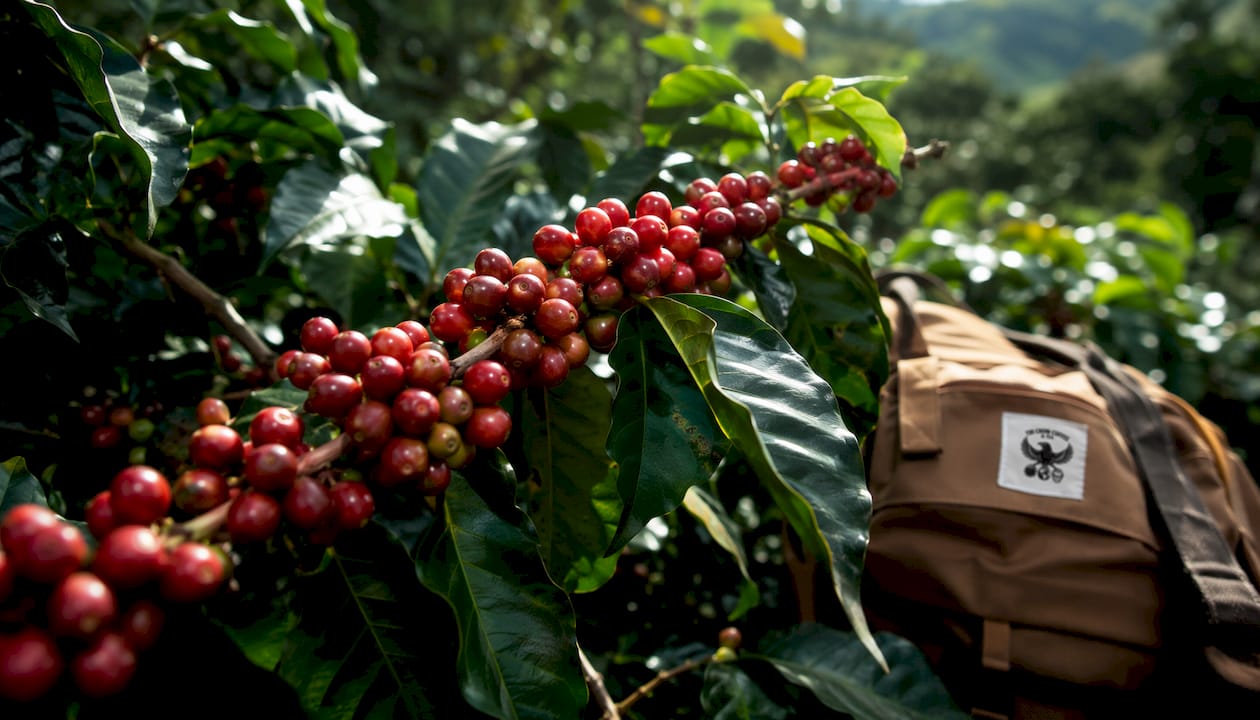 Close-up ripe Robusta coffee cherries on plant