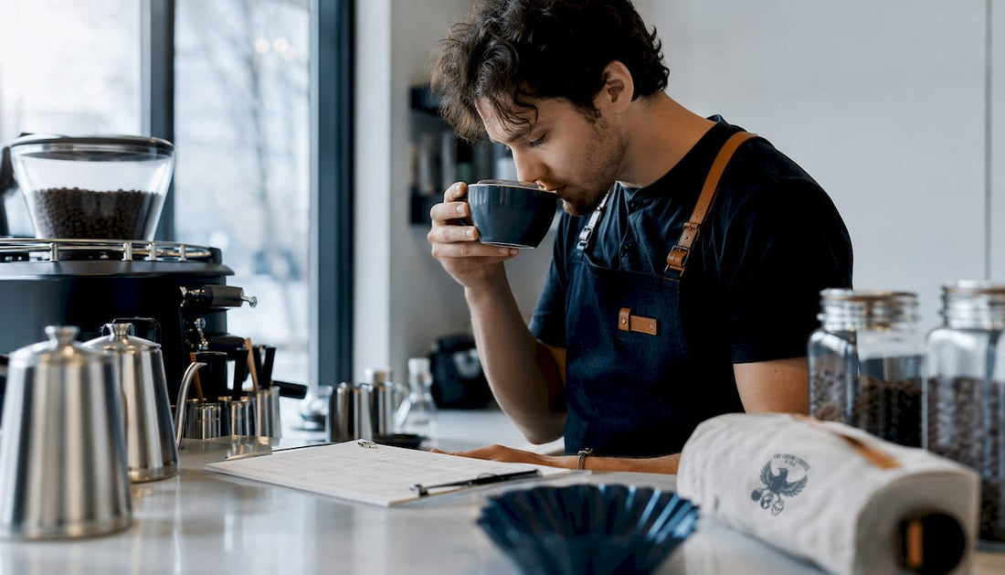 Barista tasting house coffee blend