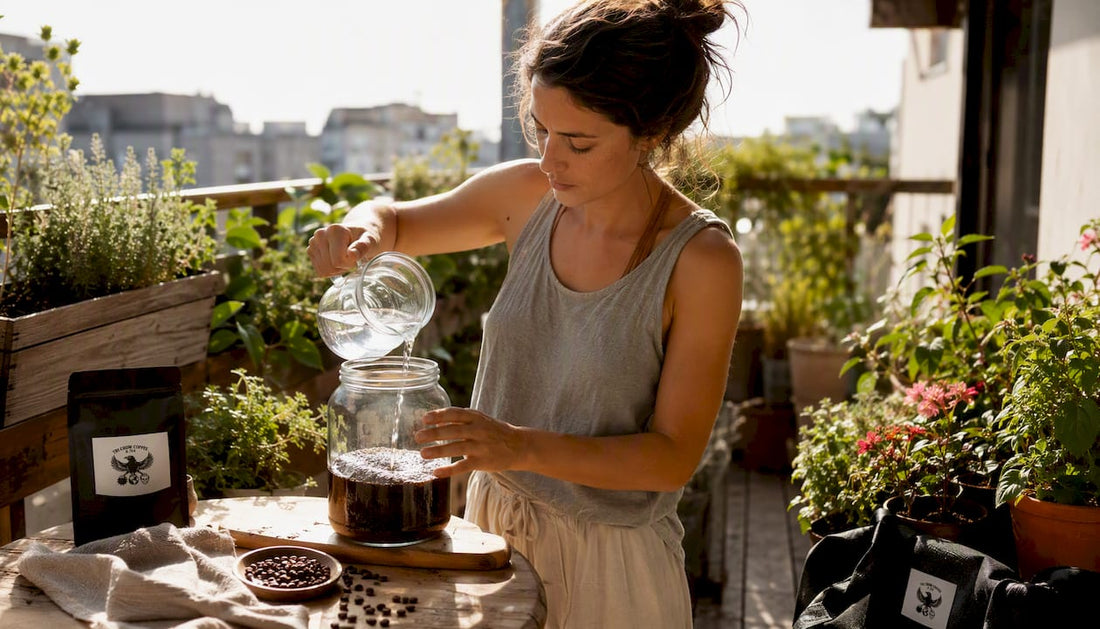 Woman making cold brew coffee at home