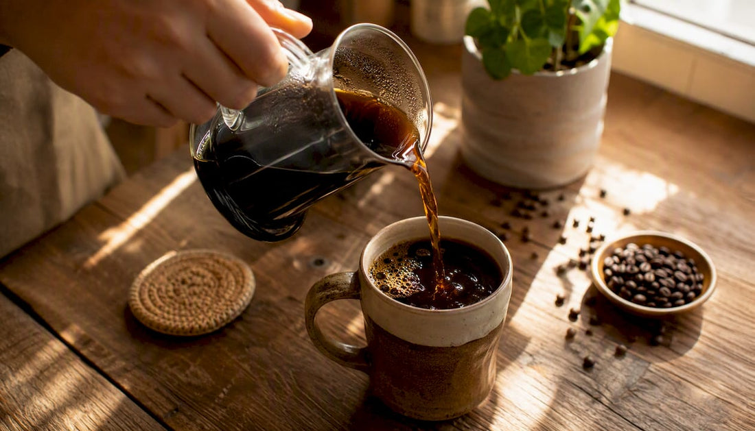 Hand pouring brewed Colombian coffee