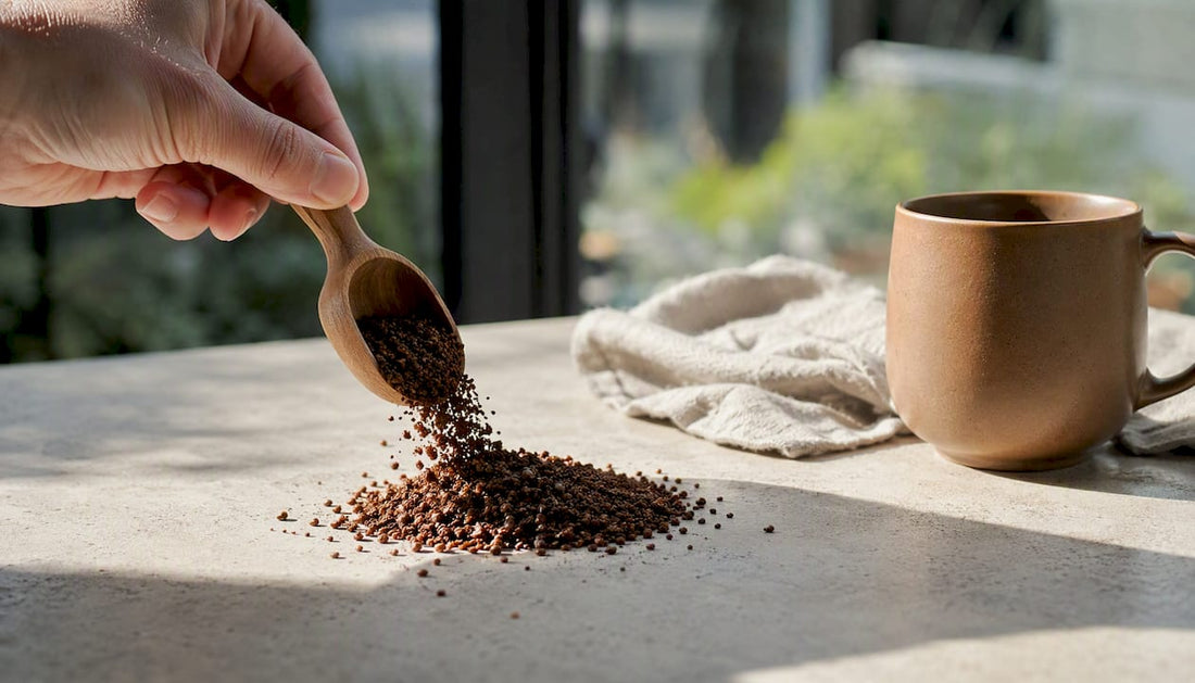 Close-up coarse French press coffee grounds