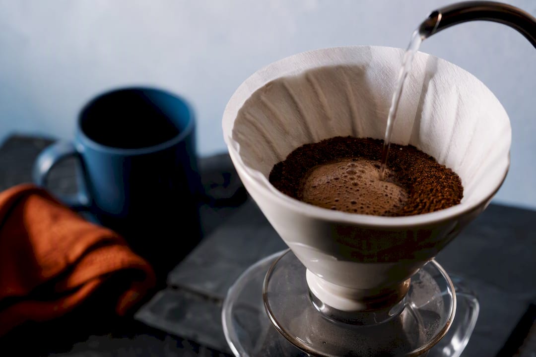 Pour-over coffee grounds during brewing